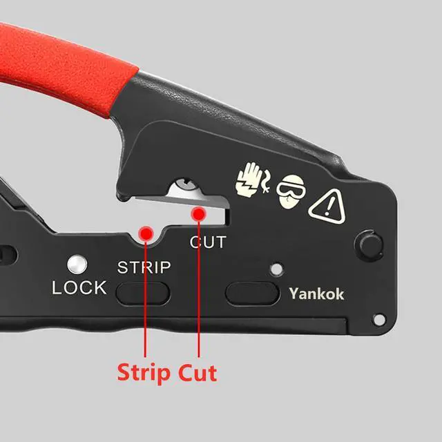 Alt view image 3 of 7 - Yankok [The Ultimate Pass Thru Crimper] Crimps RJ45 Pass Through RJ12 RJ11 Regular Network Connector and Strip Cut CAT5/5e CAT6/6a CAT7 Unshielded and Shielded Ethernet Cable Red Handle
