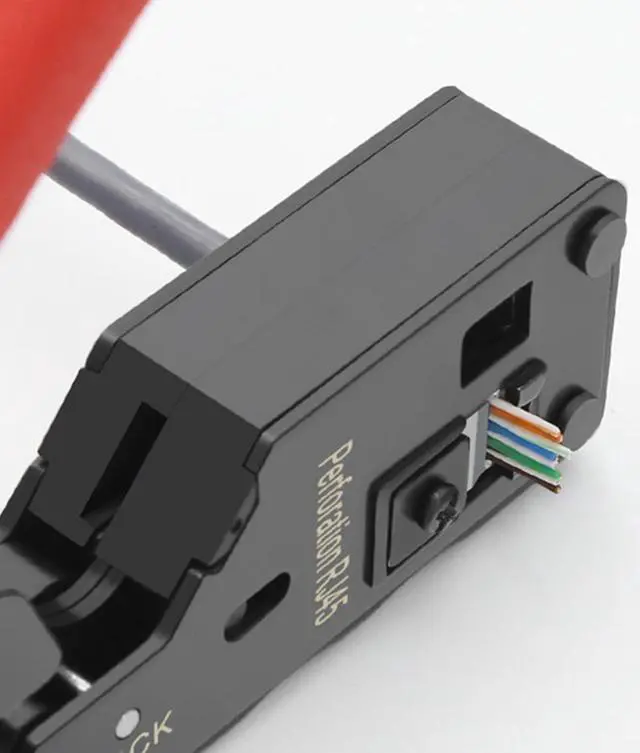 Alt view image 4 of 7 - Yankok [The Ultimate Pass Thru Crimper] Crimps RJ45 Pass Through RJ12 RJ11 Regular Network Connector and Strip Cut CAT5/5e CAT6/6a CAT7 Unshielded and Shielded Ethernet Cable Red Handle