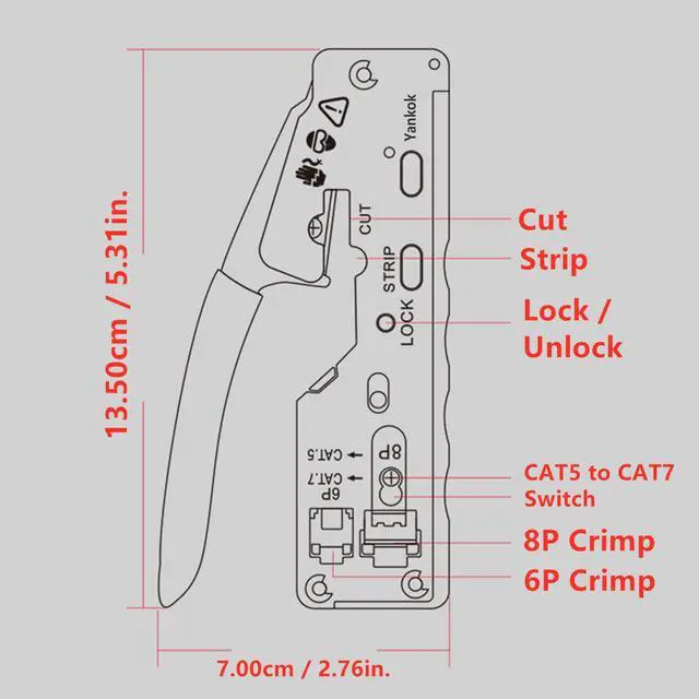 Alt view image 6 of 7 - Yankok [The Ultimate Pass Thru Crimper] Crimps RJ45 Pass Through RJ12 RJ11 Regular Network Connector and Strip Cut CAT5/5e CAT6/6a CAT7 Unshielded and Shielded Ethernet Cable Red Handle