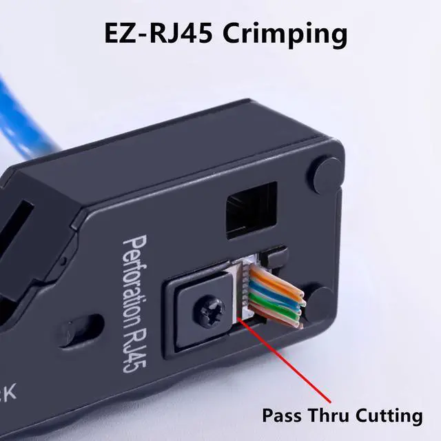 Alt view image 6 of 7 - Yankok [The Ultimate Pass Thru Crimper] Crimps RJ45 Pass Through RJ12 RJ11 Regular Network Connector and Strip Cut CAT5/5e CAT6/6a CAT7 Unshielded and Shielded Ethernet Cable Blue Handle