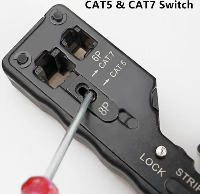 Alt view image 5 of 7 - Yankok [The Ultimate Pass Thru Crimper] Crimps RJ45 Pass Through RJ12 RJ11 Regular Network Connector and Strip Cut CAT5/5e CAT6/6a CAT7 Unshielded and Shielded Ethernet Cable Blue Handle