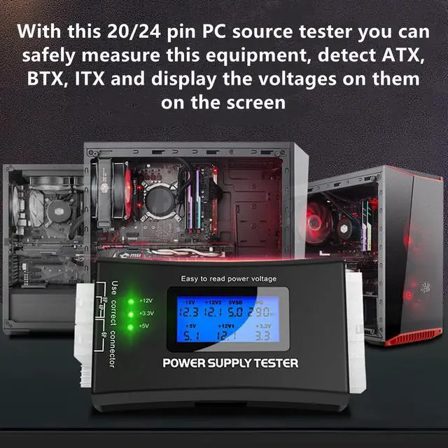 Alt view image 5 of 7 - Yankok [Digital Computer Power Supply Tester] for ATX ITX BTX PCI-E SATA HDD PSU 20/24 Pin LCD Display with Buzzer Alarm