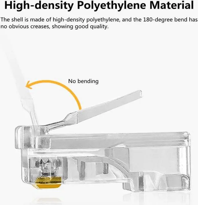 Alt view image 7 of 7 - Yankok [RJ45 CAT5e Pass-Through Connectors] 8P8C Gold Plated 3-Prong Pins for Cat5 Cat5e Ethernet Cables Easy and Fast Termination Unshielded Pack of 100