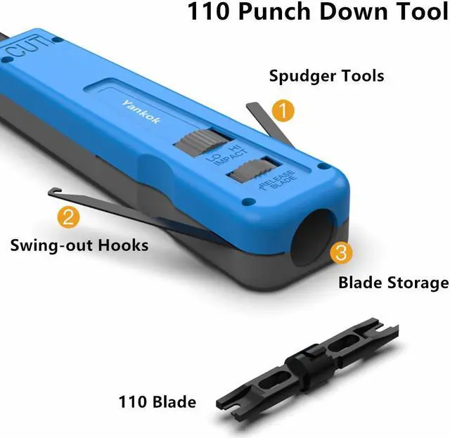 Alt view image 2 of 7 - Yankok [HT914B Impact Punch Down Tool] with 110/88 Blade Swing-out Hook and Spudger Adjustable Impact Force Settings (Lo/Hi) Insert, Cut and Terminates Cable Into Patch Panels or Keystone Jack