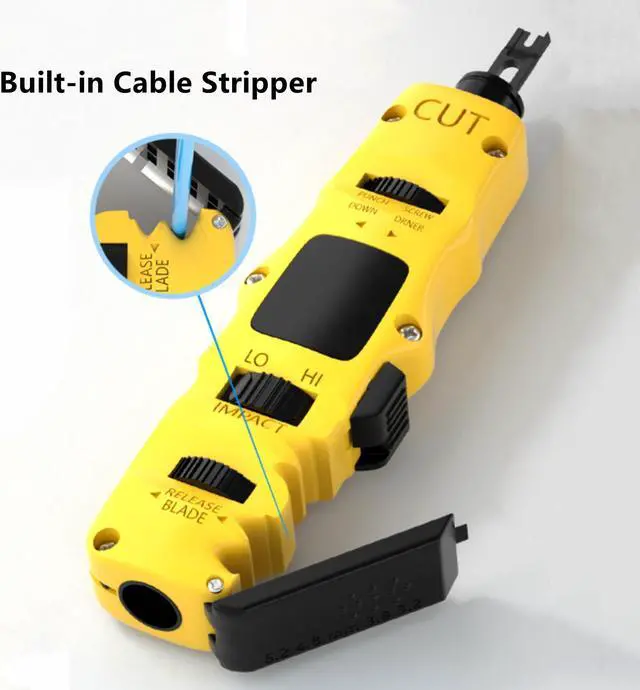 Alt view image 3 of 7 - Yankok [374AP Impact Punch Down Tool] with 110/88 110/66 Blades and Removable Double Ended Screwdriver, Swing-out Hook and Spudger, Built-in Cable Stripper, Inserts and Terminates All in One