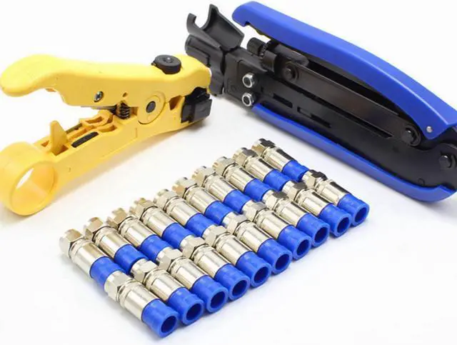 Main image of Yankok [Coaxial Cable Compression Tool Kit] with Coax Crimper, Cable Striper Cutter and 20 Pcs F-Type Compression Connectors for RG6 RG11 RG59 F81 BNC RCA Crimp Tool