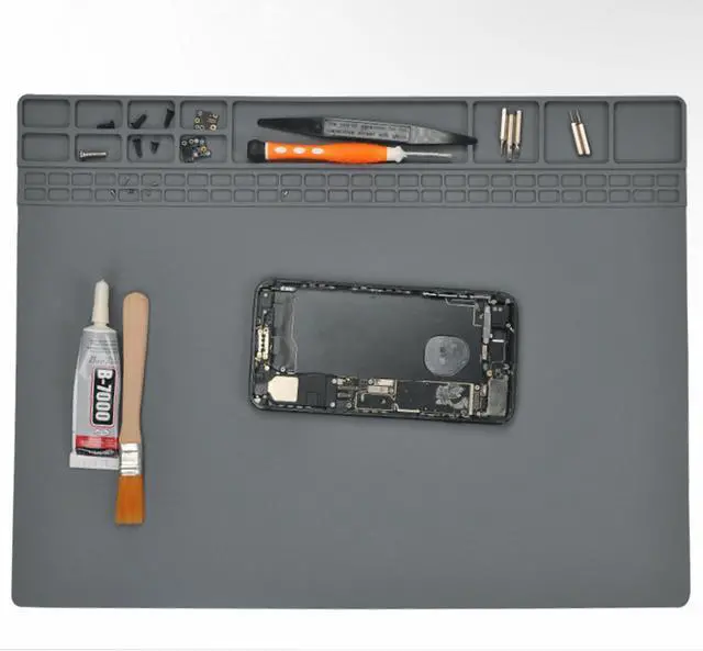 Alt view image 2 of 6 - Yankok [Magnetic Anti-Static Mat Gray 15.8 x 11.8 in.] Table Desk ESD Grounding Mats Silicone Solder Pad Electronics Repair Platform with Screw Notches (40 x 30 cm, Heat Resistant, Magnetic Organizer)