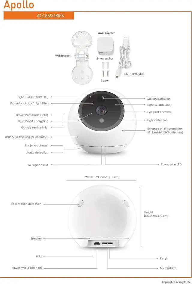 Alt view image 4 of 13 - Amaryllo Apollo: 360° Wireless Security Camera with 256-bit Military Grade Encryption, 1080p Night Vision, PTZ, 2-Way Audio, Unlimited Cloud storage, Motion Detection, Phone App, Human voice greeting