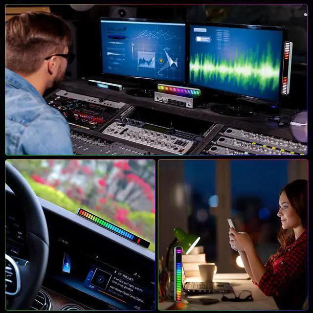 Alt view image 2 of 7 - Smart LED Light Bars,RGB Music Level Indicator Light Voice Sound Control Audio, Built-in Battary, 32 Bit for Car Gaming, PC, TV, Room Sound control ambient light pickup light(Silver)