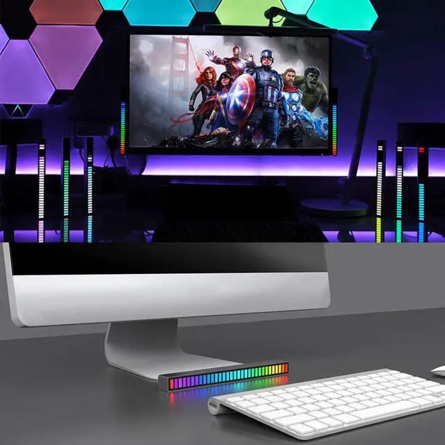 Alt view image 7 of 7 - Smart LED Light Bars,RGB Music Level Indicator Light Voice Sound Control Audio, Built-in Battary, 32 Bit for Car Gaming, PC, TV, Room Sound control ambient light pickup light(Silver)