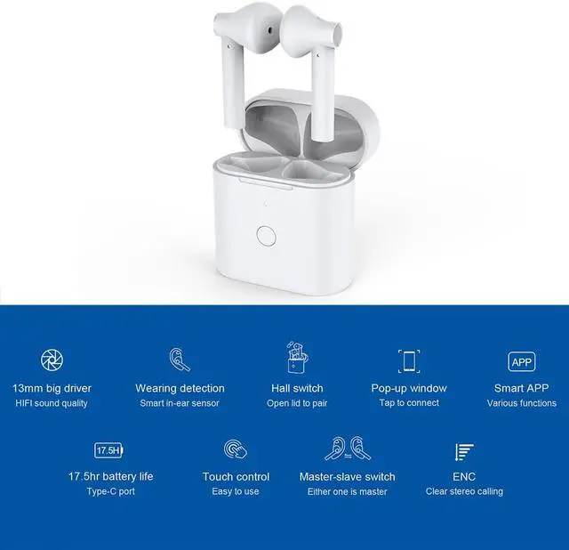 Alt view image 6 of 7 - QCY T7 TWS Earbuds Bluetooth 5.1 True Wireless Headphones HiFi Stereo Music Earphones Twins Sports Headset ENC Noise Cancelling Touch Control with Mic Charging Box QCY Smart APP