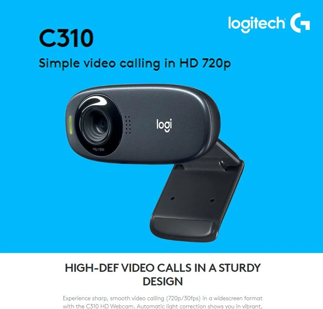 Alt view image 3 of 7 - Logitech C310 HD Webcam 720P Video Call Web Cam Desktop Laptop Monitor Webcam Widescreen Web Camera With Noise-Reducing Mic Clip For Window 7 8 10