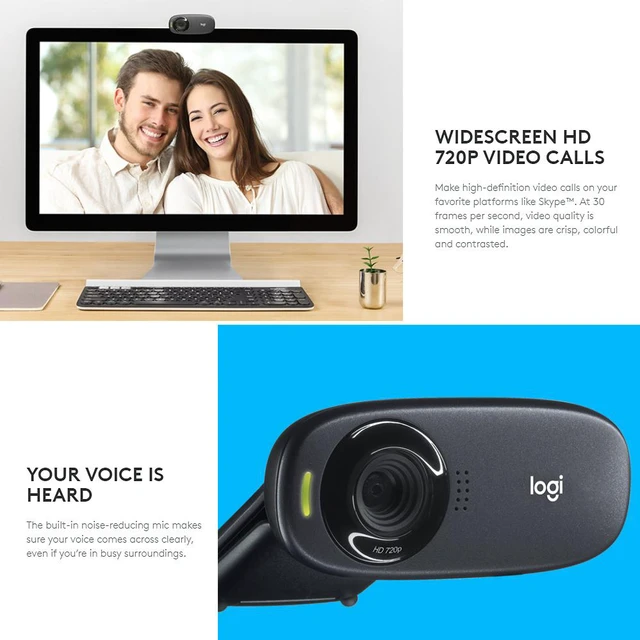 Alt view image 4 of 7 - Logitech C310 HD Webcam 720P Video Call Web Cam Desktop Laptop Monitor Webcam Widescreen Web Camera With Noise-Reducing Mic Clip For Window 7 8 10