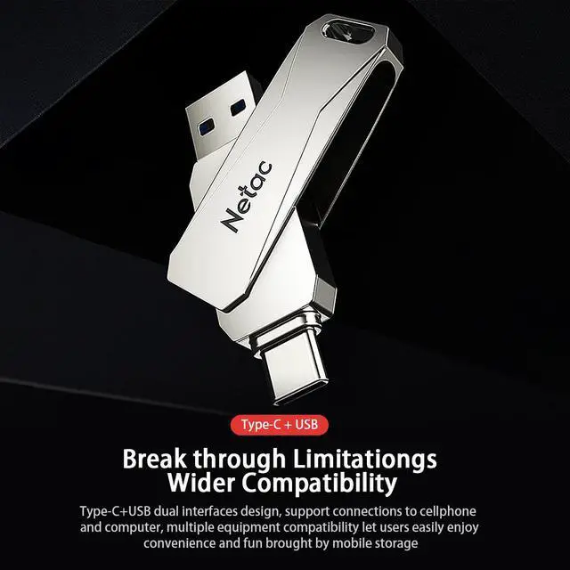 Alt view image 3 of 7 - Netac U782C 128GB Type-C + USB Double Interface Flash Drive Plug & Play Mobile Phone Memory Expansion U Disk Silver