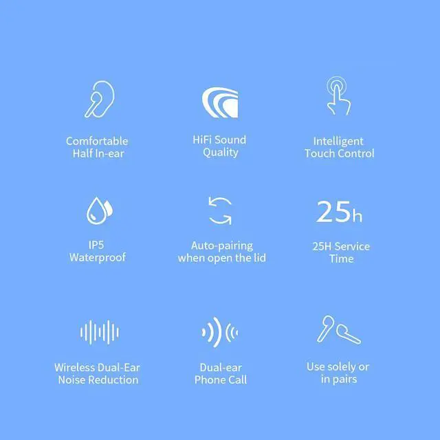 Alt view image 3 of 7 - QCY T3 HiFi BT 5.0 Wireless Earphone Half In-ear Headphone Outdoor Headset Black Noise Reduction With 500mAh Charging Case Black