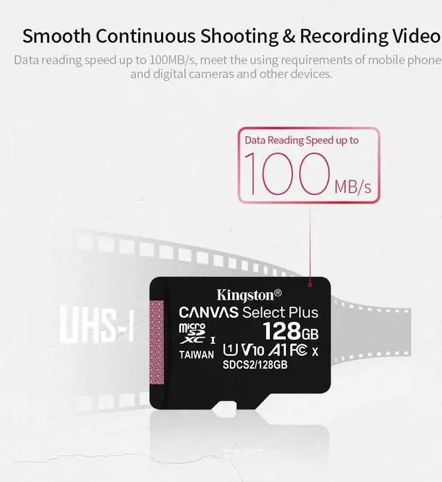 Alt view image 3 of 7 - Kingston 64GB 100MB/s SDCS2 Class10 UHS-1 U1 V10 A1 Micro SD TF Card Memory Card