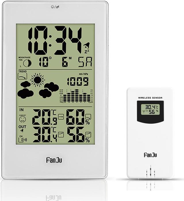 KKmoon Multi-functional Wireless Weather Station Color LCD Weather Forecast  Clock Indoor Outdoor Thermometer Hygrometer Barometer with USB 1A Output  Backlight Snooze Air Pressure Moon Phase Alarm Clock Calendar Function