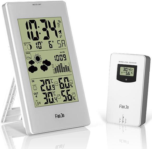 FanJu Indoor Outdoor Thermometer Hygrometer Barometer Wireless Weather  Station Alarm Clock Weather Forecaster Station Wireless Indoor & Outdoor  Temperature & Humidity Meter Digital Backlight LCD 