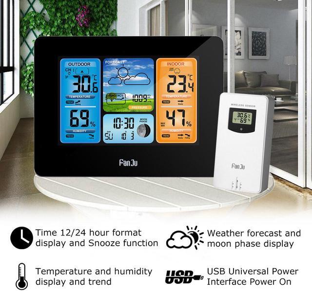 Wireless LCD Digital Weather Station Indoor Outdoor Thermometer Hygrometer  Wall Barometer MoonPhase Weather Forecast Alarm Watch