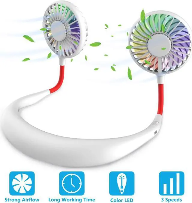 Main image of Hand Free Personal Neck Fan - Portable Rechargeable USB Battery Mini Fan - Headphone Design Wearable Neckband Fan Necklance Fan Cooler Fan with Dual Wind Head for Traveling Outdoor Office Room