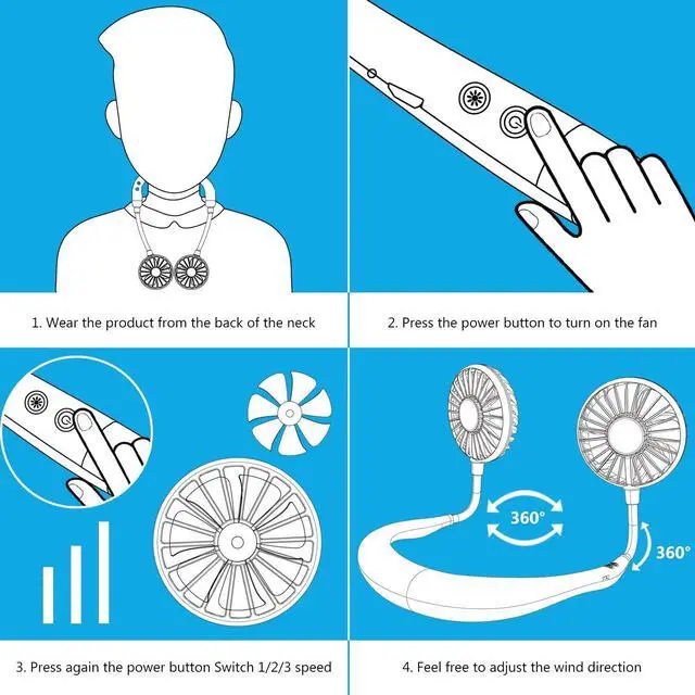 Alt view image 7 of 7 - Hand Free Personal Neck Fan - Portable Rechargeable USB Battery Mini Fan - Headphone Design Wearable Neckband Fan Necklance Fan Cooler Fan with Dual Wind Head for Traveling Outdoor Office Room