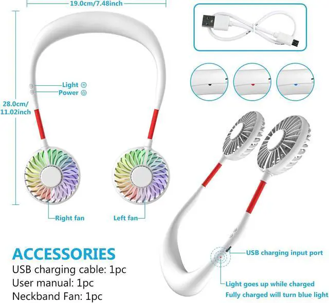 Alt view image 5 of 7 - Hand Free Personal Neck Fan - Portable Rechargeable USB Battery Mini Fan - Headphone Design Wearable Neckband Fan Necklance Fan Cooler Fan with Dual Wind Head for Traveling Outdoor Office Room