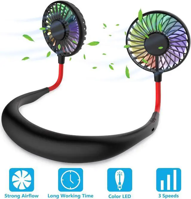 Main image of Hand Free Personal Neck Fan - Portable Rechargeable USB Battery Mini Fan - Headphone Design Wearable Neckband Fan Necklance Fan Cooler Fan with Dual Wind Head for Traveling Outdoor Office Room