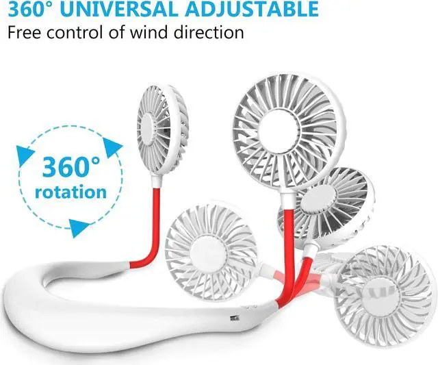 Alt view image 4 of 7 - Hand Free Personal Neck Fan - Portable Rechargeable USB Battery Mini Fan - Headphone Design Wearable Neckband Fan Necklance Fan Cooler Fan with Dual Wind Head for Traveling Outdoor Office Room