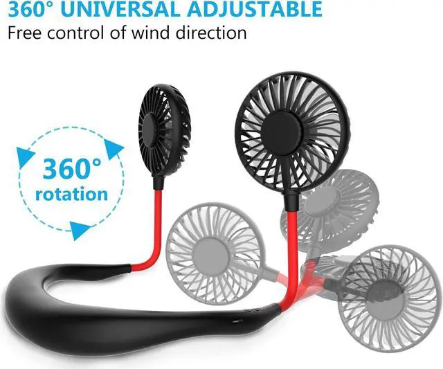 Alt view image 2 of 6 - Hand Free Personal Neck Fan - Portable Rechargeable USB Battery Mini Fan - Headphone Design Wearable Neckband Fan Necklance Fan Cooler Fan with Dual Wind Head for Traveling Outdoor Office Room