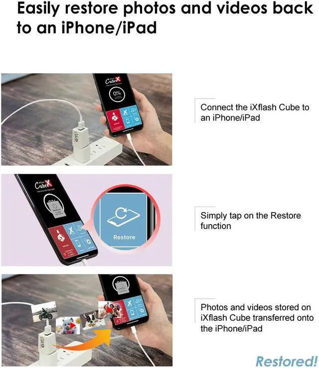 Alt view image 6 of 6 - PioData iXflash Cube 1TB Photo Storage Device Apple MFi Certified USB Type A for iPhone & iPad, Auto Backup Photos & Videos