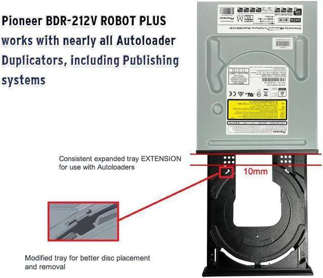 Alt view image 3 of 7 - Pioneer BDR-212V-ROBOTPLUS 16X Blu-ray DVD CD Internal Burner Drive with Extended Tray for Compatibility with Robotic autoloaders (BULK)