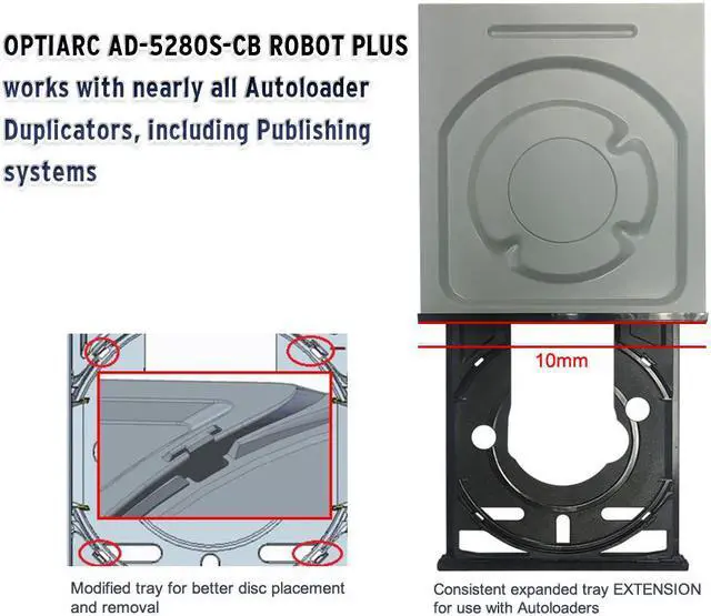 Alt view image 2 of 7 - Optiarc 5280S-CB-ROBOT 24X SATA Internal CD DVD Optical Drive Burner with Extended Tray for Compatibility with Robotic autoloaders (BULK)