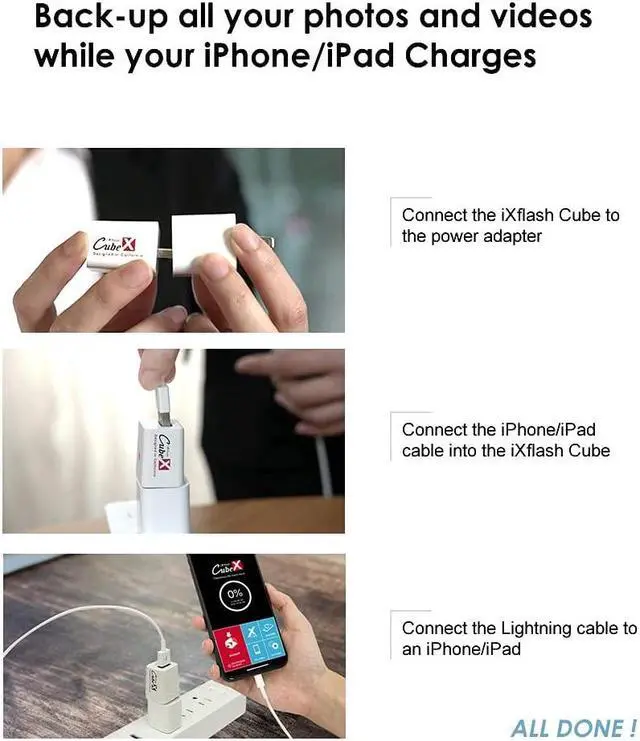 Alt view image 3 of 6 - PioData iXflash Cube 128 GB Photo Storage Device Apple MFi Certified USB Type A for iPhone & iPad, Auto Backup Photos & Videos