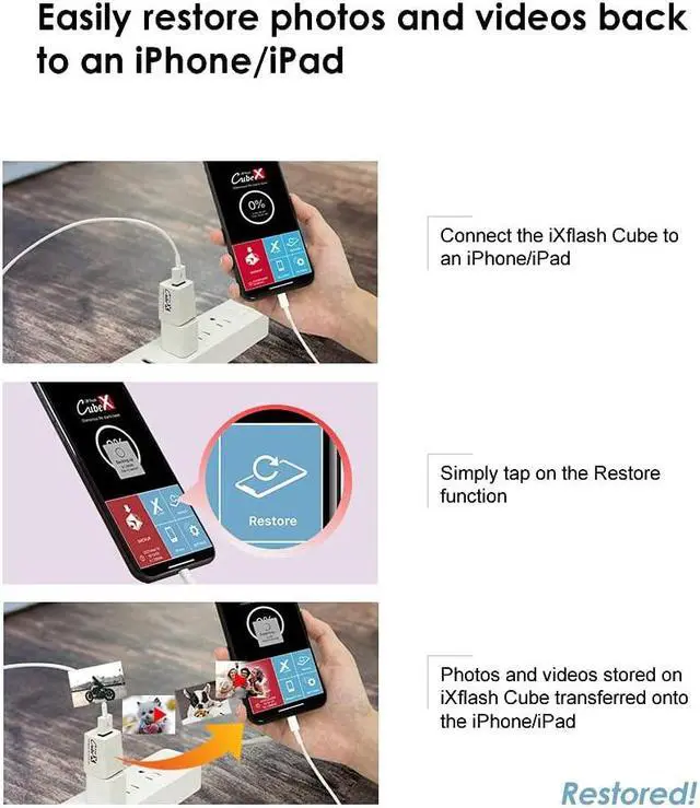 Alt view image 4 of 6 - PioData iXflash Cube 128 GB Photo Storage Device Apple MFi Certified USB Type A for iPhone & iPad, Auto Backup Photos & Videos