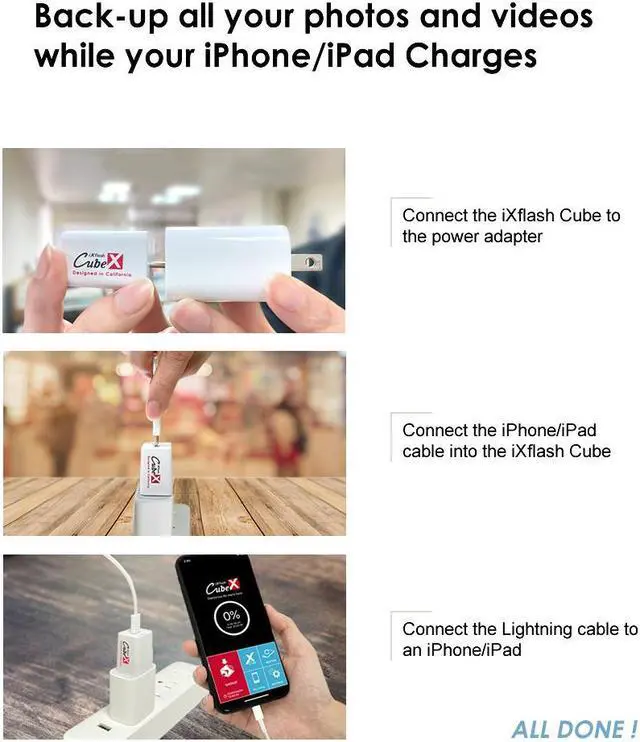 Alt view image 3 of 7 - PioData iXflash Cube 128GB Photo Storage Device Apple MFi Certified USB Type C with Quick Charge for iPhone & iPad, Auto Backup Photos & Videos