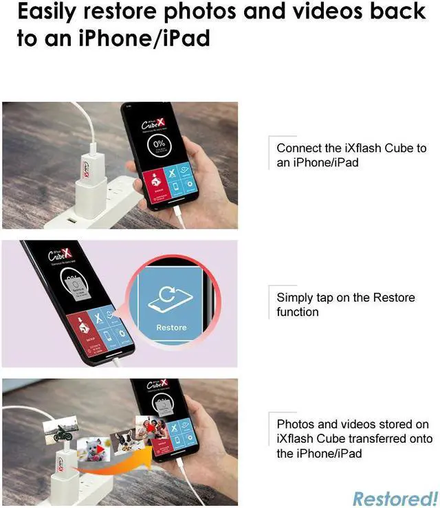 Alt view image 5 of 7 - PioData iXflash Cube 128GB Photo Storage Device Apple MFi Certified USB Type C with Quick Charge for iPhone & iPad, Auto Backup Photos & Videos