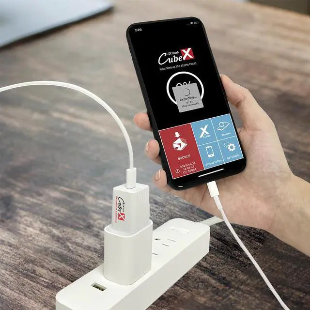 Alt view image 7 of 7 - PioData iXflash Cube 128GB Photo Storage Device Apple MFi Certified USB Type C with Quick Charge for iPhone & iPad, Auto Backup Photos & Videos