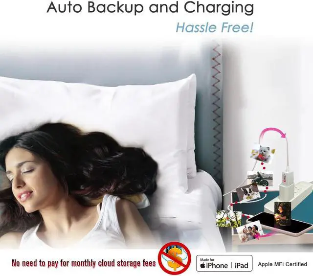 Alt view image 2 of 7 - PioData iXflash Cube 1TB Photo Storage Device Apple MFi Certified USB Type C with Quick Charge for iPhone & iPad, Auto Backup Photos & Videos