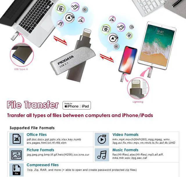 Alt view image 5 of 6 - iXflash 512GB MFi Certified Flash Pen Drive for iPhone/iPad/Mac/PC USB 3.1 Type A Lightning External Storage Memory Photo Stick