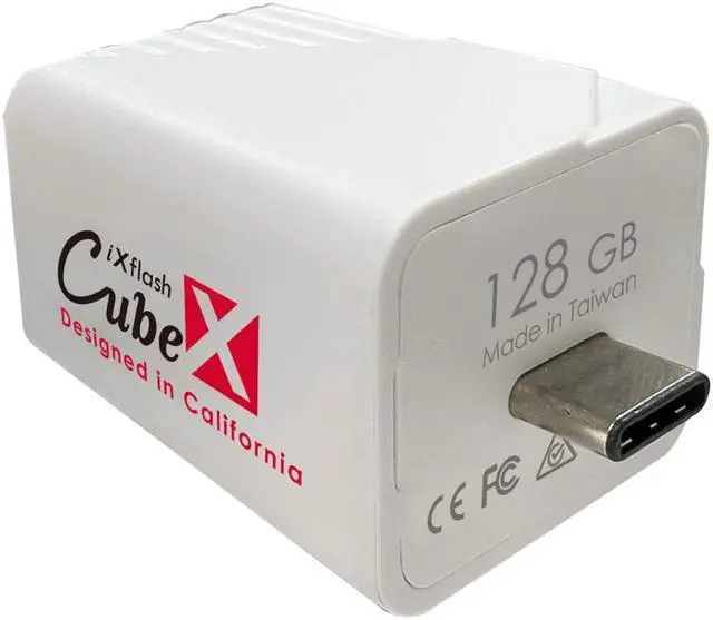 Main image of PioData iXflash Cube 128GB Photo Storage Device Apple MFi Certified USB Type C with Quick Charge for iPhone & iPad, Auto Backup Photos & Videos
