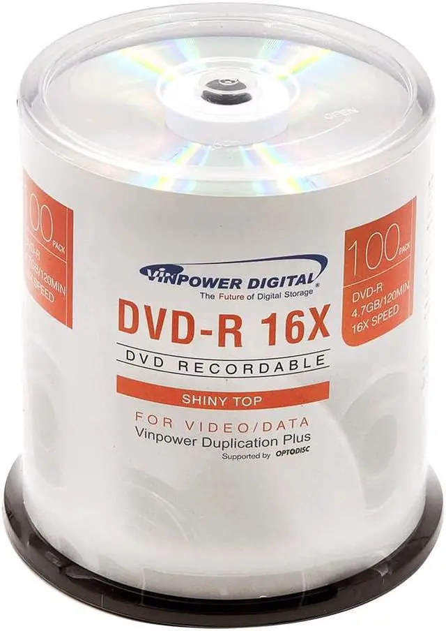 Main image of Vinpower Digital DVD-R 4.7GB 16x Silver Top Recordable Media - 100 Disc Cake Box Spindle