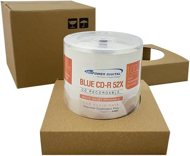 Alt view image 2 of 7 - Vinpower Digital Blue AZO CD-R 700MB 52X White Inkjet Hub Printable Recordable Media Disc - 100pk Cake Box (FFB), 100 Discs