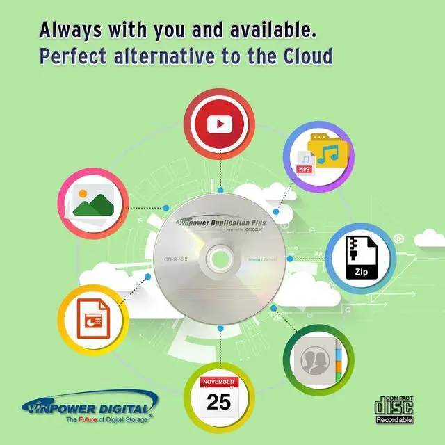 Alt view image 7 of 7 - Vinpower Digital Logo Top Blue AZO CD-R 700MB 52X Recordable Media Disc 100pk Cake Box (FFB), 100 Discs