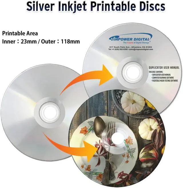 Alt view image 3 of 7 - PlexDisc CD-R 700MB 52X Silver Inkjet Hub Printable Recordable Media - 100pk Cake Box (FFP) 631-315-BX, 100 Discs