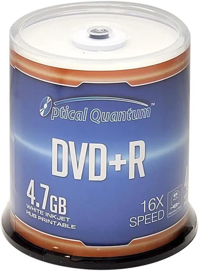 Main image of Optical Quantum DVD+R 4.7GB 16X White Inkjet Printable - 100pk Cake Box OQDPR16WIPH-BX, 100 Discs