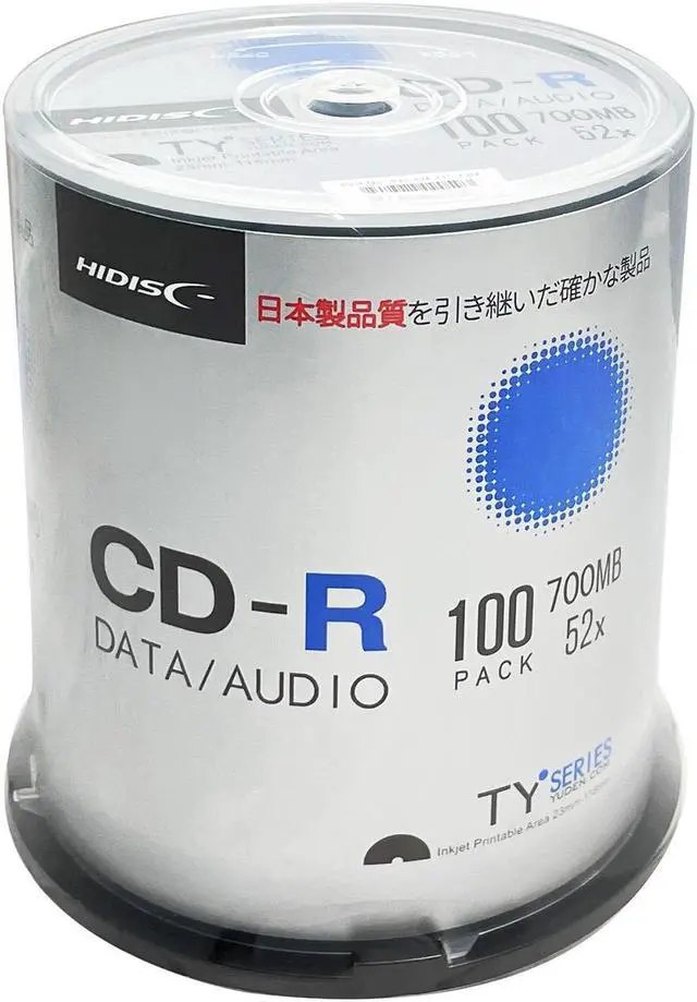 Main image of HIDISC TY Series Blue CD-R 52X 700MB White Inkjet Hub Printable Recordable Media Disc - 100 Cake Box