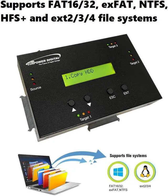 Alt view image 5 of 8 - Vinpower HDDMiniDup 1 to 3 SATA 2.5" & 3.5" Hard Disk Drive/Solid State Drive (HDD/SSD) Clone Duplicator and DoD level Eraser