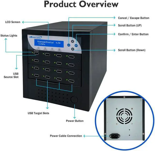 Alt view image 3 of 7 - Vinpower Compact USB 1 to 15 Multiple Pen Drive Memory Card USB Duplicator/Copier with Asynchronous Duplication