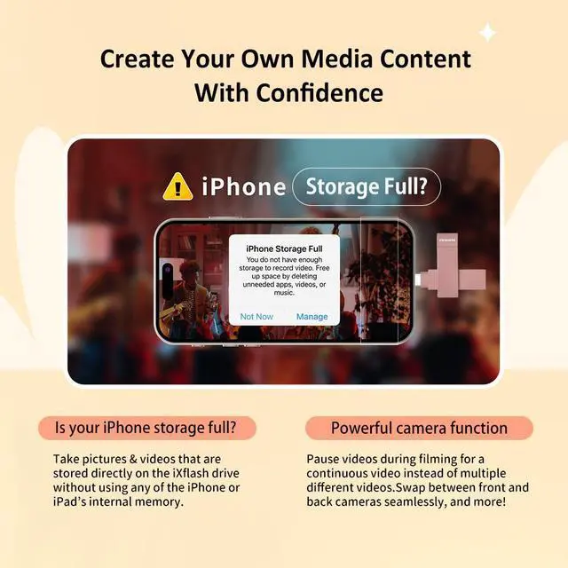 Alt view image 5 of 7 - PioData MFi Certified iXflash 1TB Backup Flash Drive 2-in-1 USB for iPhone, iPad, and Computer, USB Type A & USB Type C, Morandi Pink, iPhone USB Storage Flash Drive, External Hard Drive for iPhone