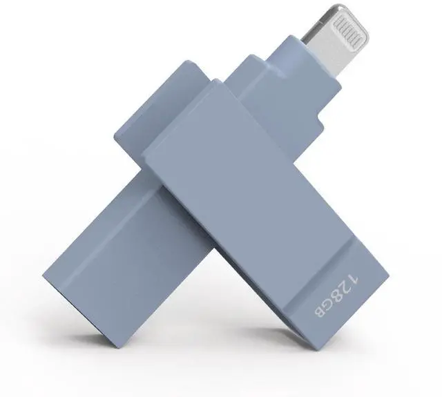 Main image of PioData Apple MFi Certified Morandi Blue iXflash 128GB Backup Flash Drive 2-in-1 USB for iPhone, iPad, and Computer, USB Type A & Lightning, Best Photo Stick for iPhone Photo Transfer and Storage